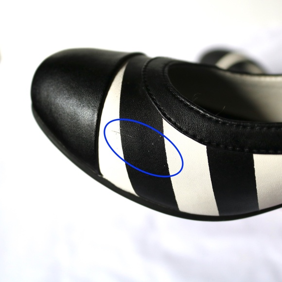 Lola Ramona Leather Heels Black White Red Stripes Ankle Straps Retro Women's 39 - Picture 10 of 10